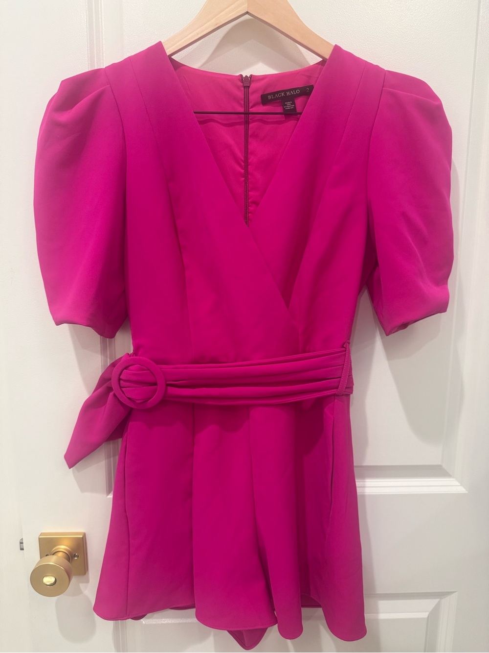 Black Halo Maricopa Hot Pink Puff-Sleeve Wrap playsuit